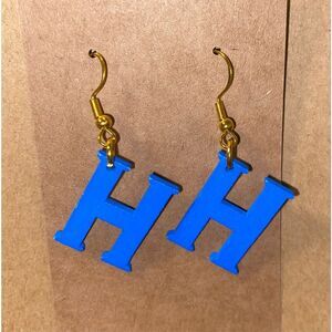 ☀️3/$12☀️ Letter “H” Earrings with Sterling Silver Hooks. (Blue)